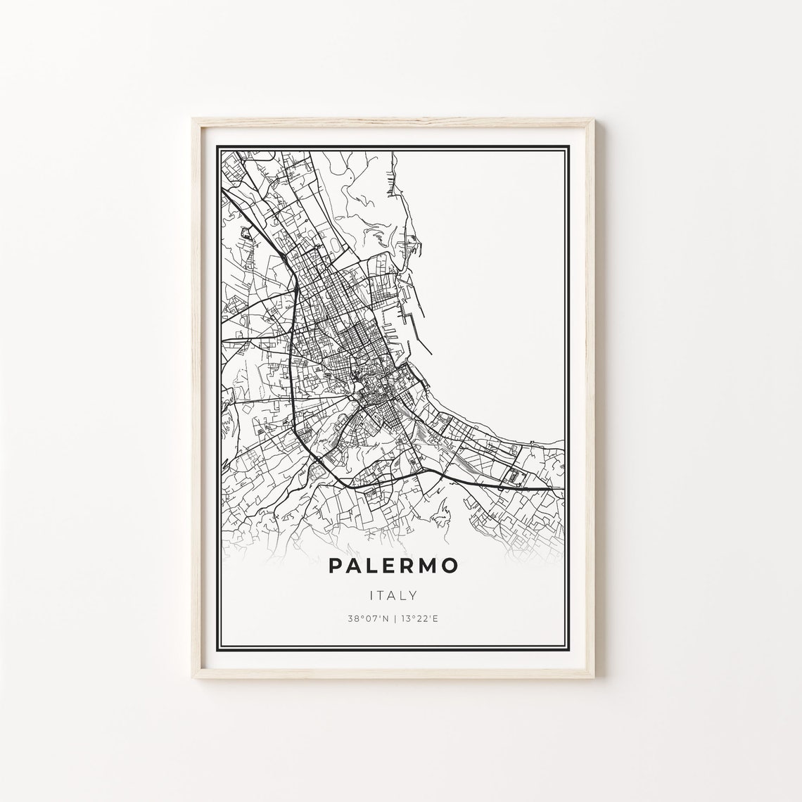 Palermo Italy Black and White Street Map Minimalist Decor Poster