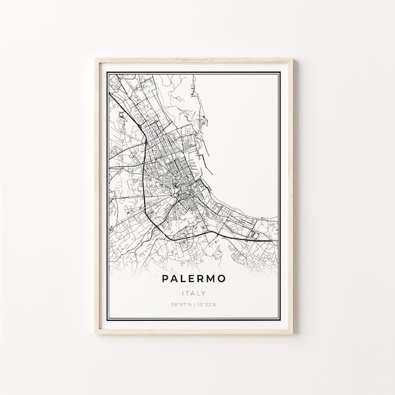 Palermo Italy Black and White Street Map Minimalist Decor Poster