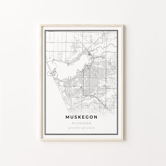 Muskegon Michigan Minimalist Black White City Street Map Art Poster