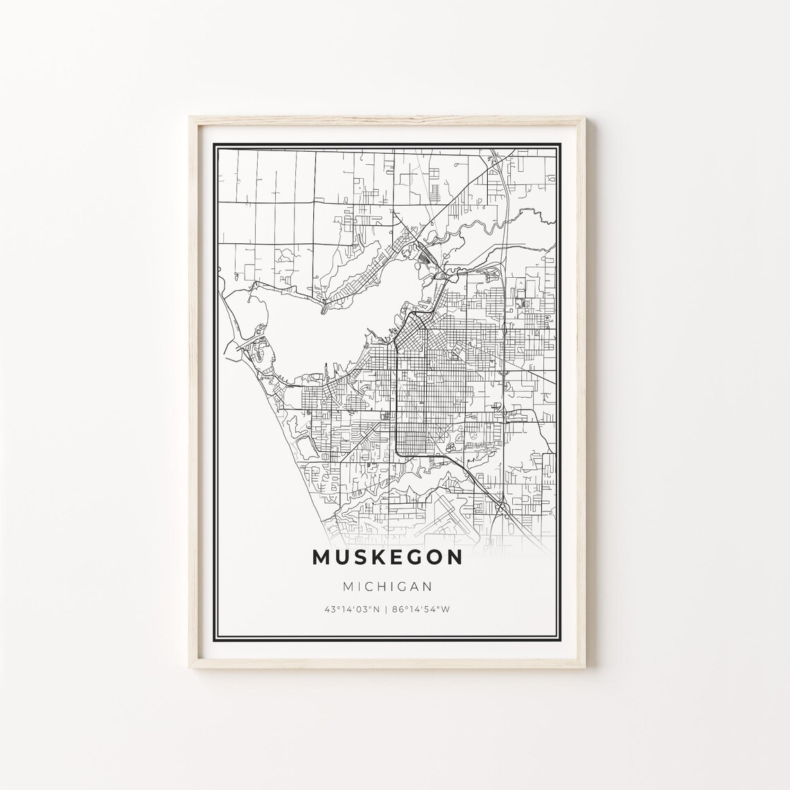 Muskegon Michigan Minimalist Black White City Street Map Art Poster