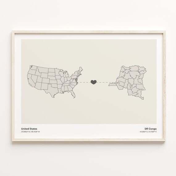 United States To DR Congo Minimalist Heart Connection Map Poster