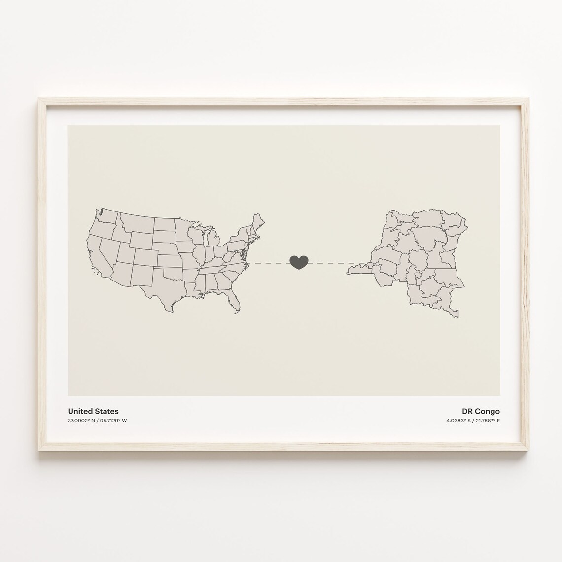 United States To DR Congo Minimalist Heart Connection Map Poster