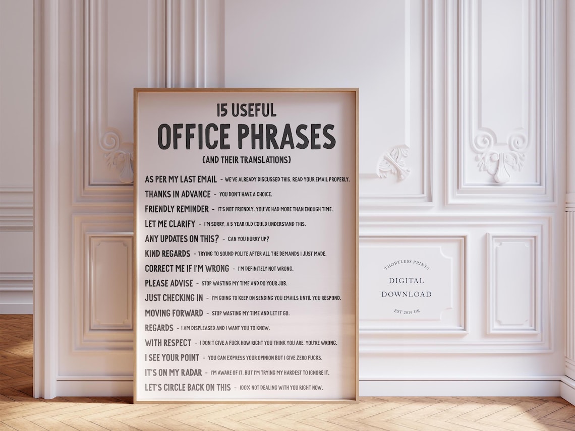 Office Email Phrases Funny Typography Wall Art Print