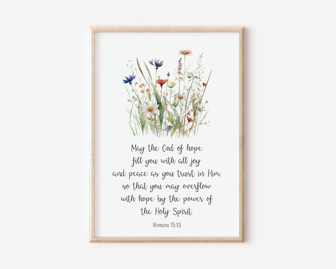 Romans 15:13 Bible Verse Watercolor Floral Art Print