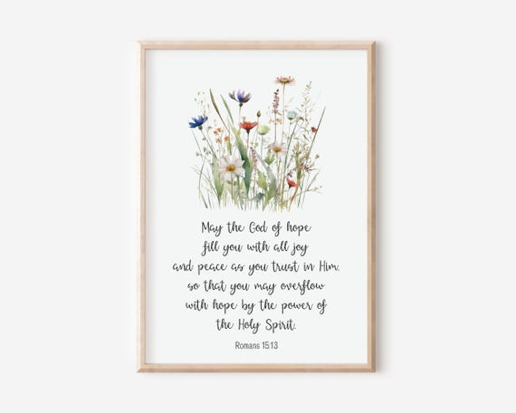 Romans 15:13 Bible Verse Watercolor Floral Art Print