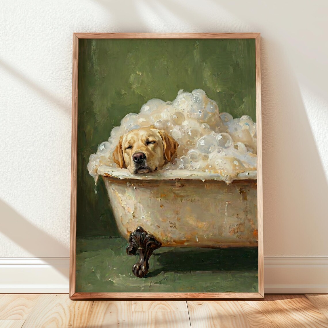Yellow Labrador In Bath Print Dog Bathroom Wall Art