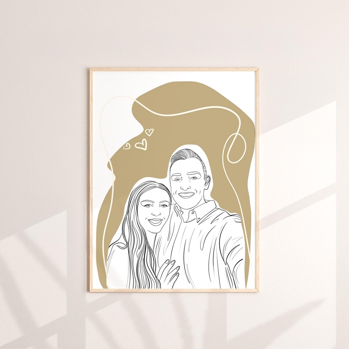 New Parents with Baby Line Art Portrait in Terracotta Swirls Poster - Image 2