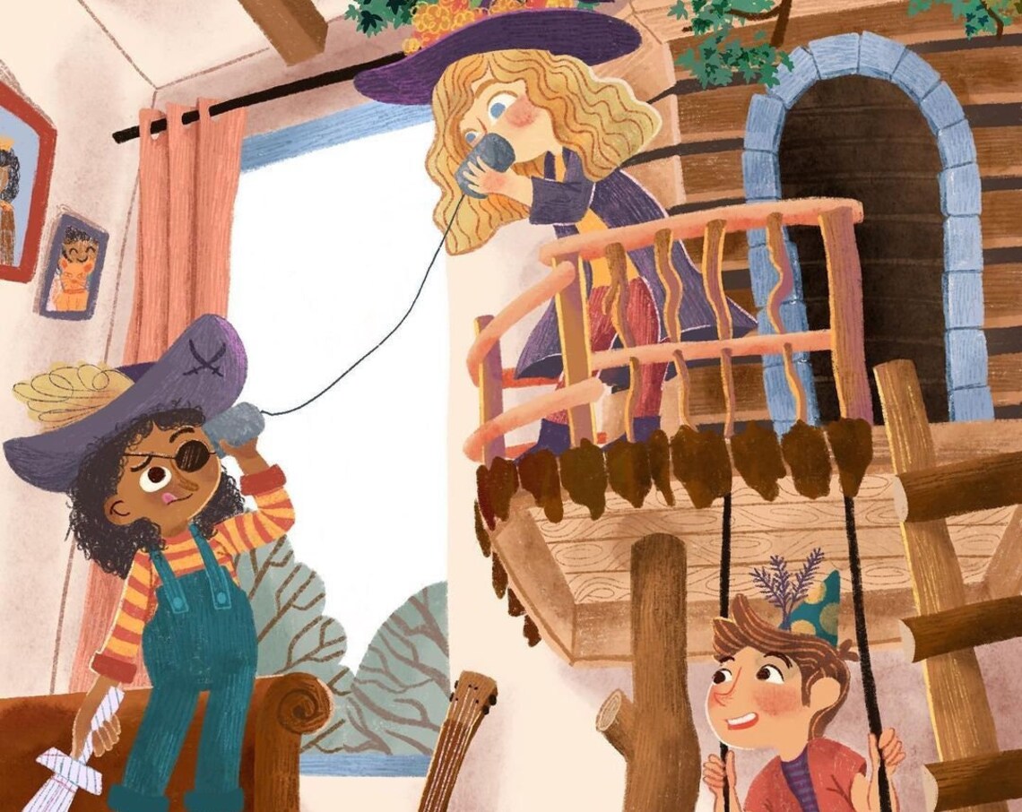 Kids Pirate Play in the Treehouse Storybook Illustration Poster