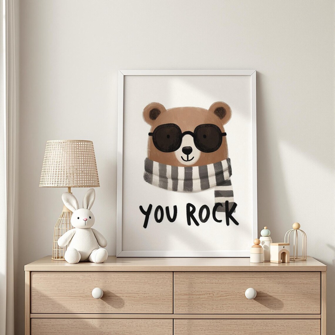 You Rock Bear Print Cool Animal Nursery Art Kids Room Wall Decor