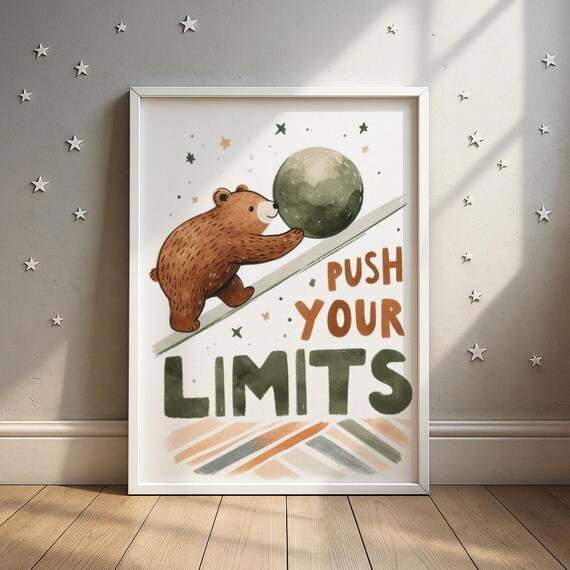 Push Your Limits Bear Rolling Ball Motivational Kids Room Poster
