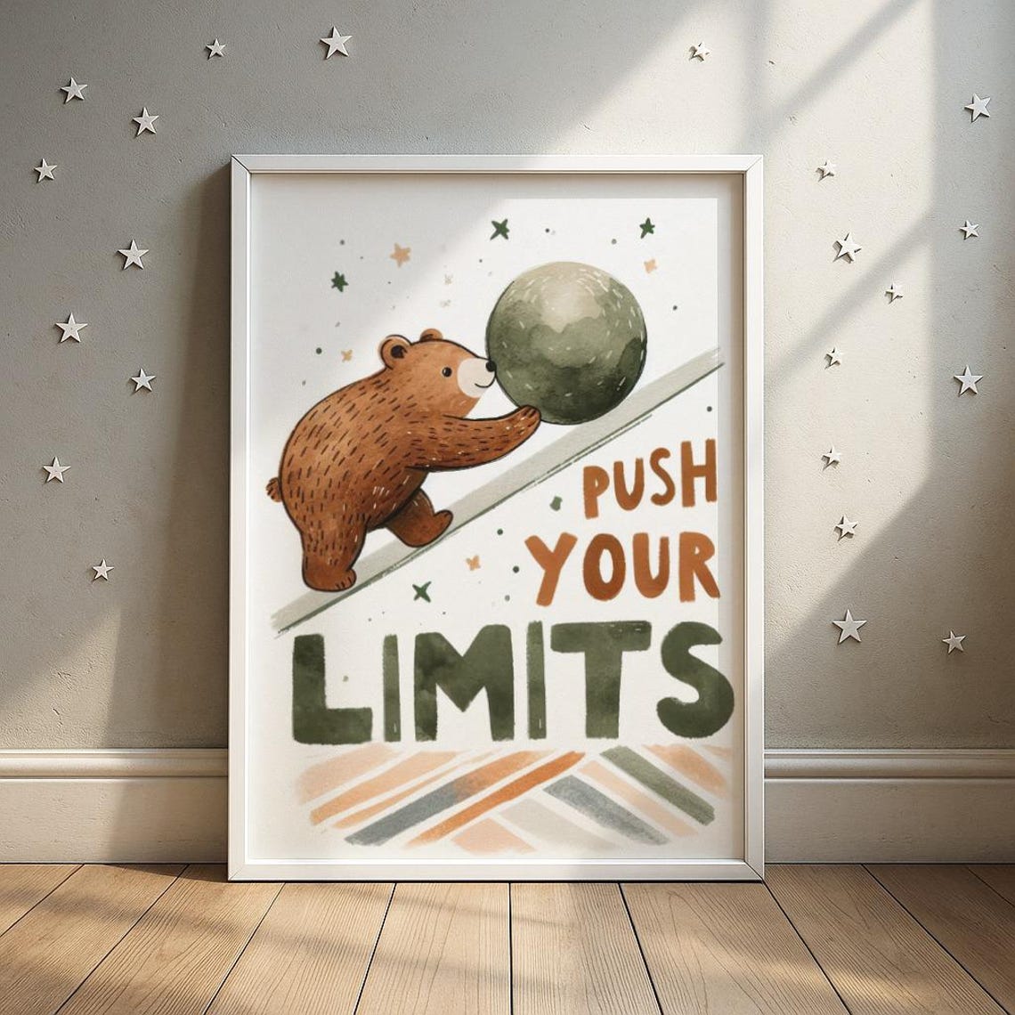 Push Your Limits Bear Rolling Ball Motivational Kids Room Poster
