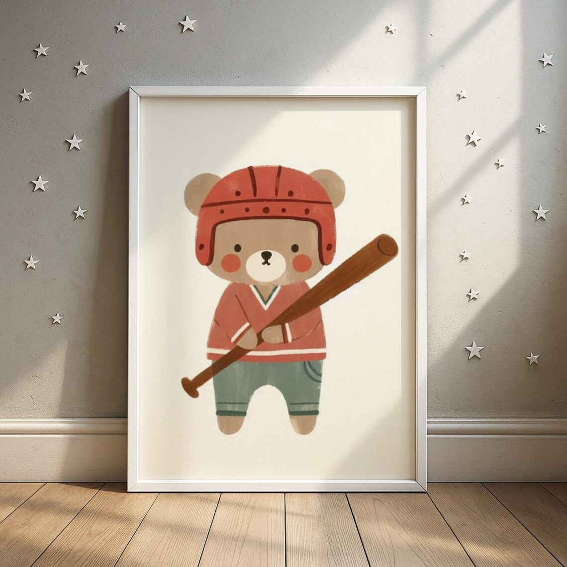 Baseball Bear Cute Sports Player Nursery Animal Art Wall Poster