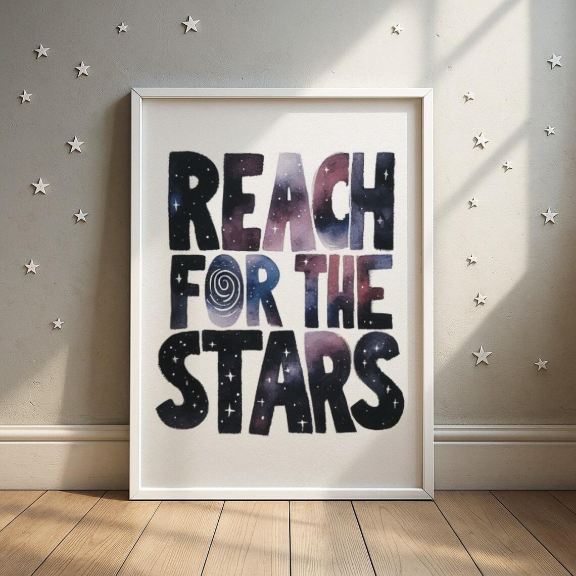 Reach For The Stars Quote Poster, Nursery Decor