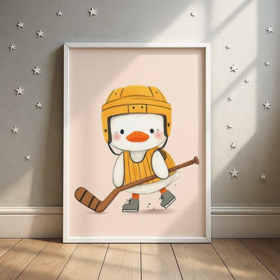Hockey Duck Print Sports Nursery Art Kids Room Decor Wall