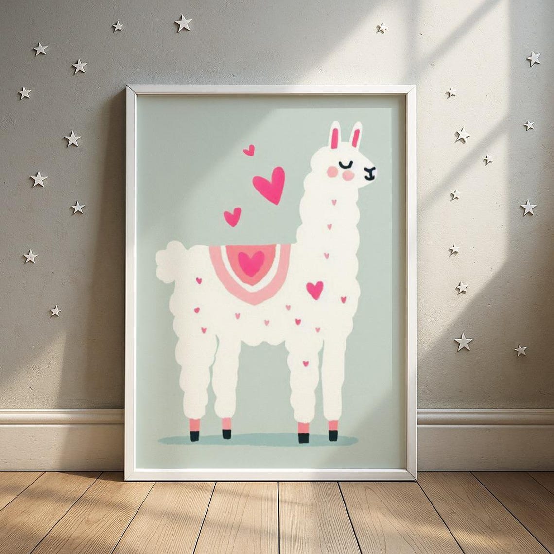 Heartadorned Llama Wall Art Cute With Hearts Illustration Girls Room Decor