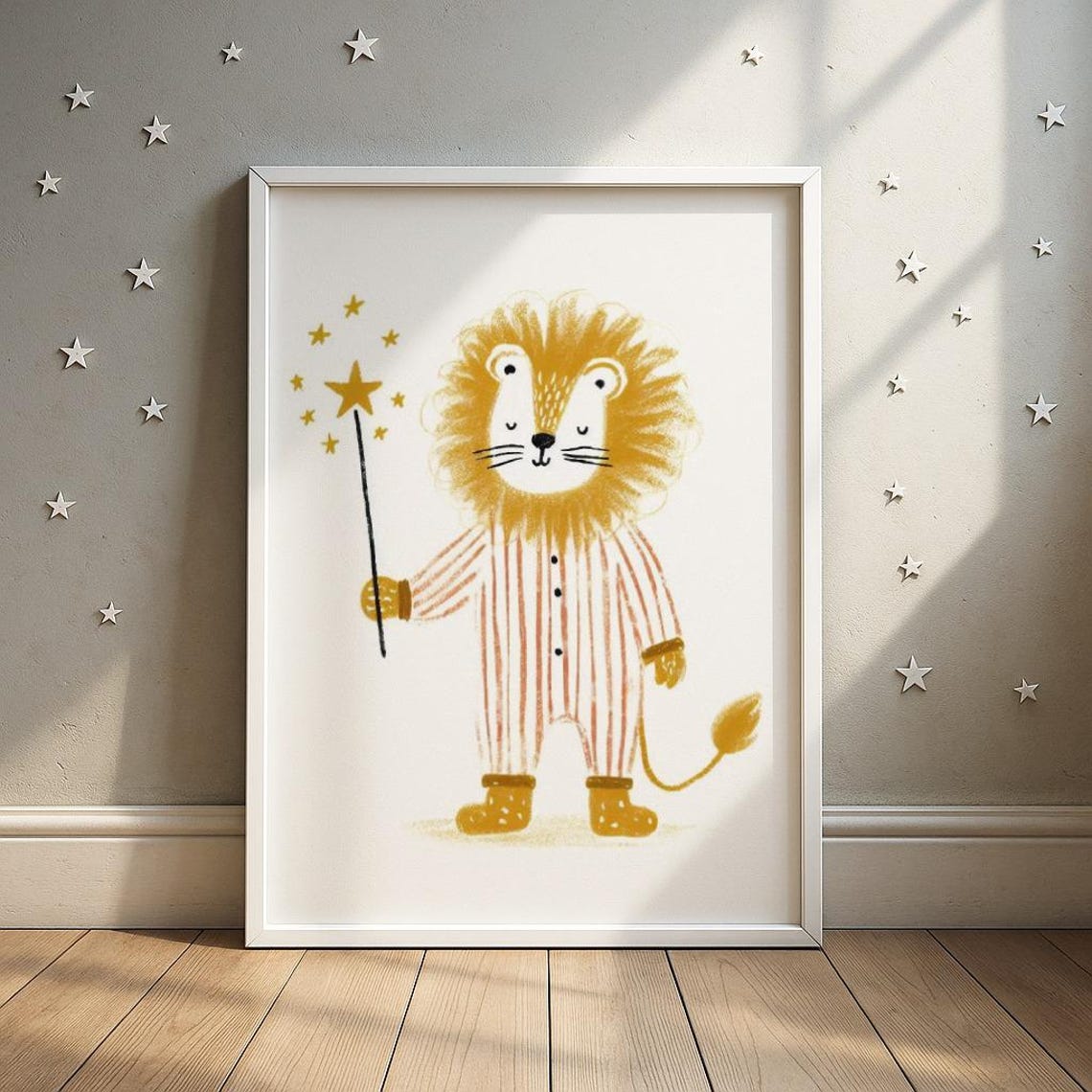 Dreamy Lion Cub With Sparkling Magic Star Wand Bedtime Nursery Poster