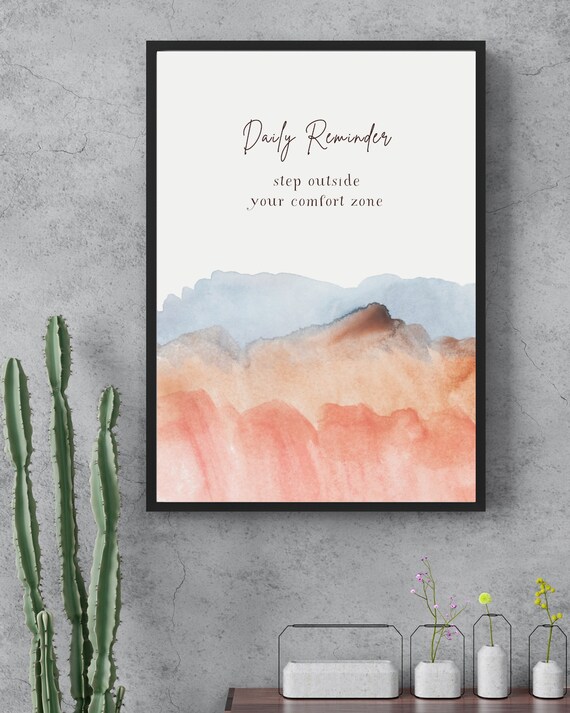 Step Outside Your Comfort Zone Watercolor Mountain Quote Poster