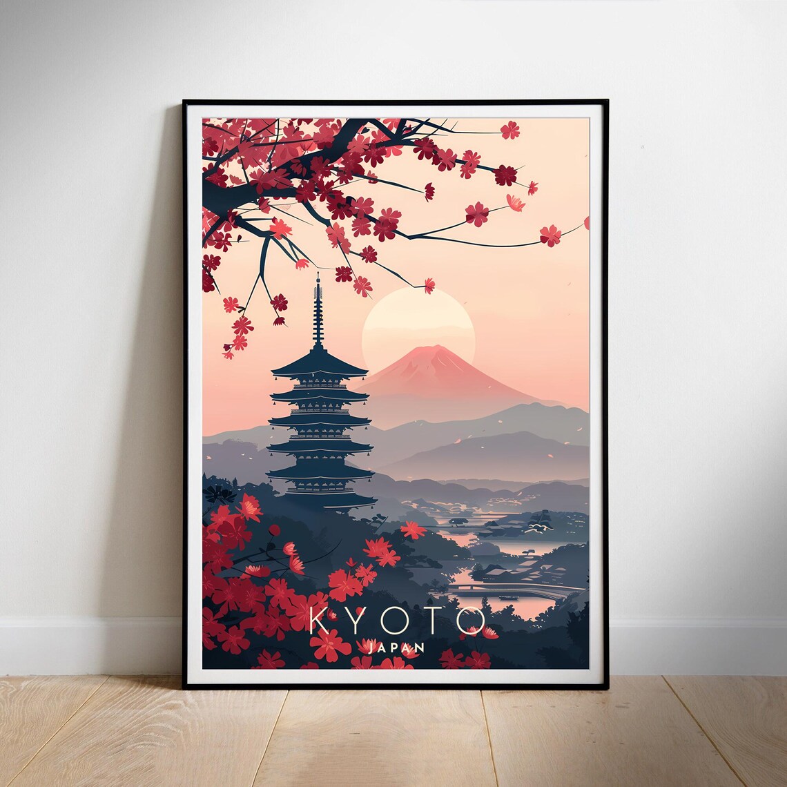 Kyoto Japan Pagoda Mount Fuji Cherry Blossom Retro Travel Poster - Image 3