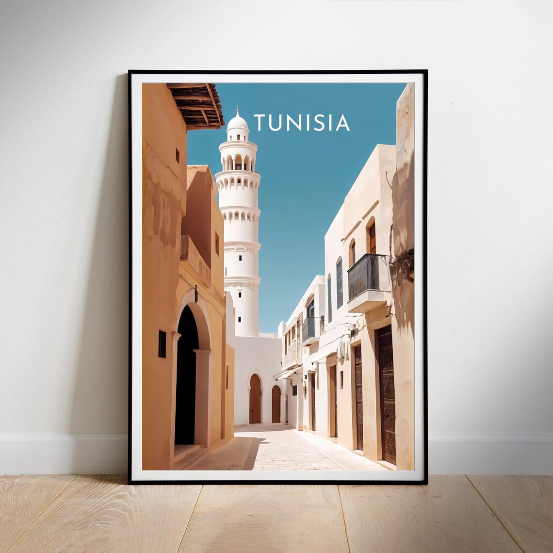 Tunisia Old Town Street Minaret Historic Alley Travel Poster
