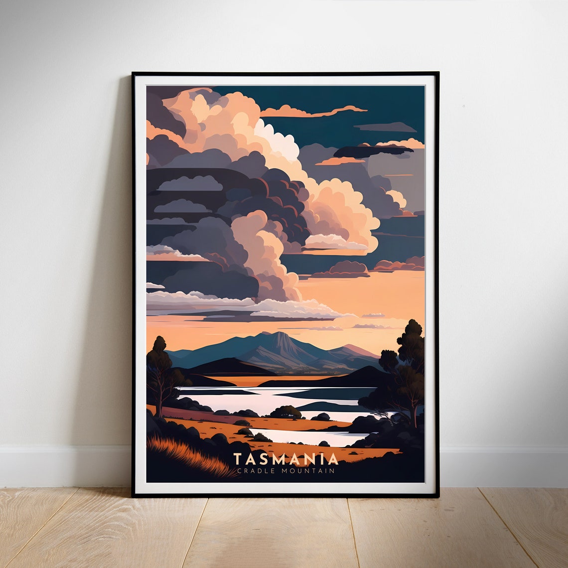 Tasmania Cradle Mountain Sunset Dramatic Landscape Travel Poster