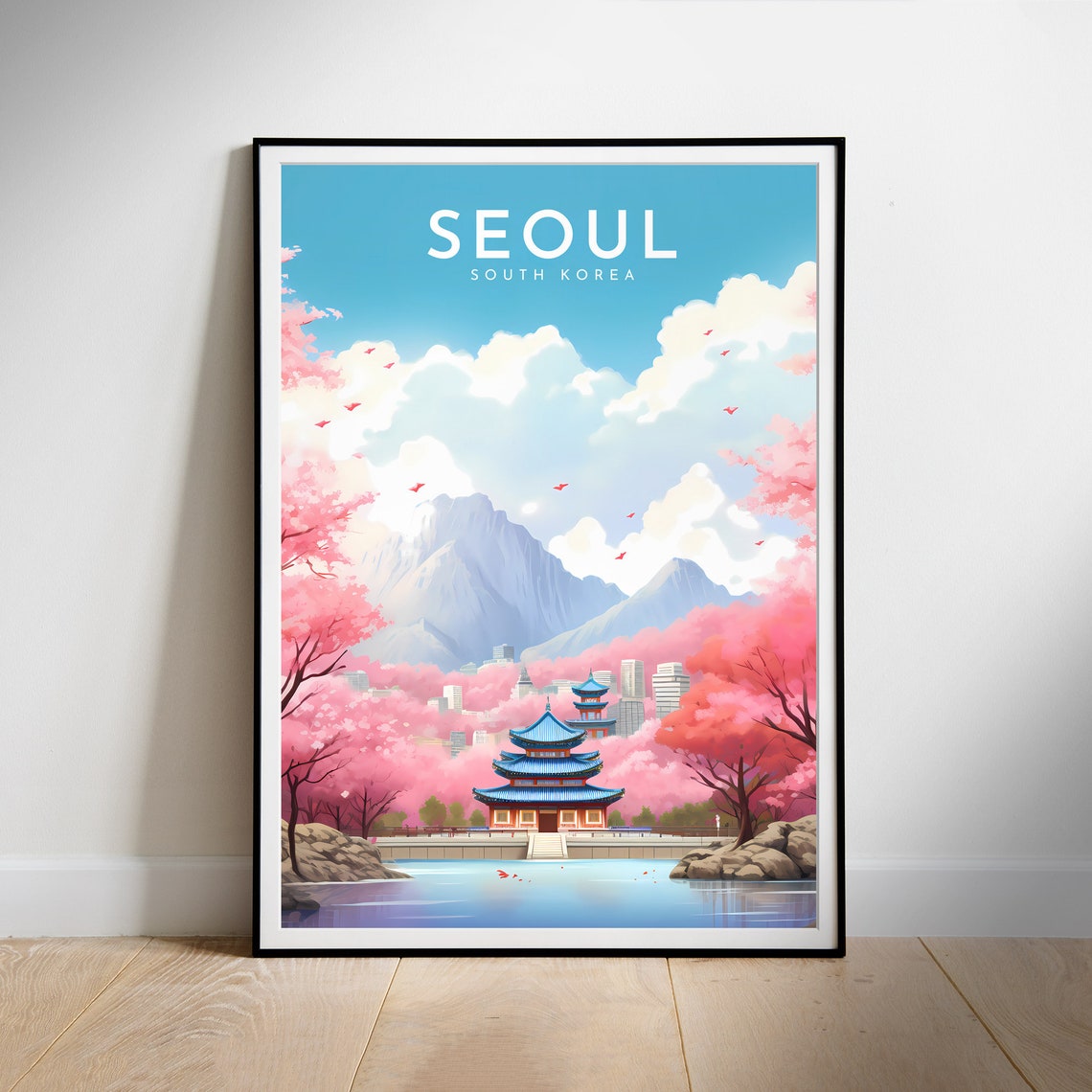 Seoul South Korea Cherry Blossom Spring Palace Travel Poster