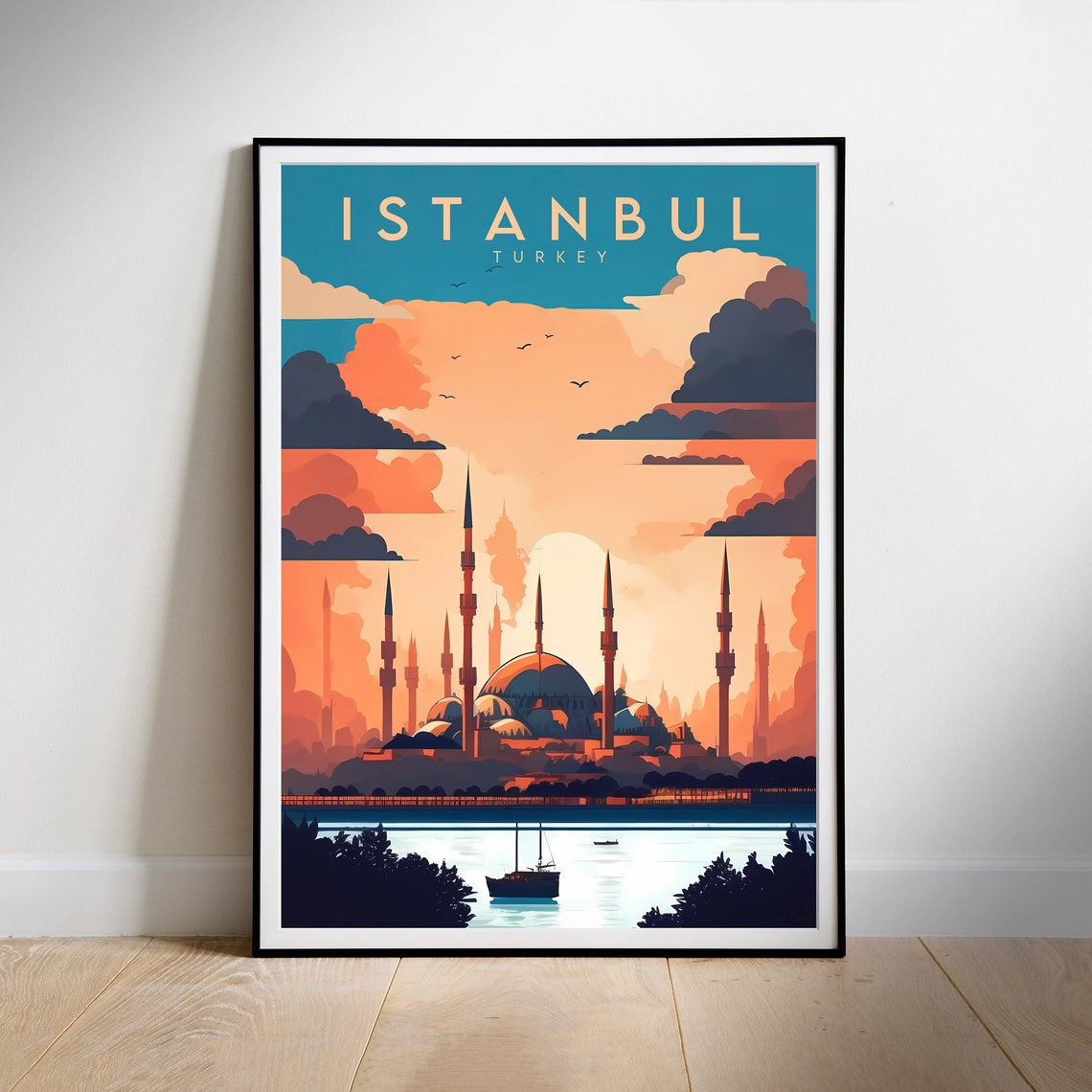 Istanbul Turkey Blue Mosque Skyline Bosphorus Sunset Travel Poster