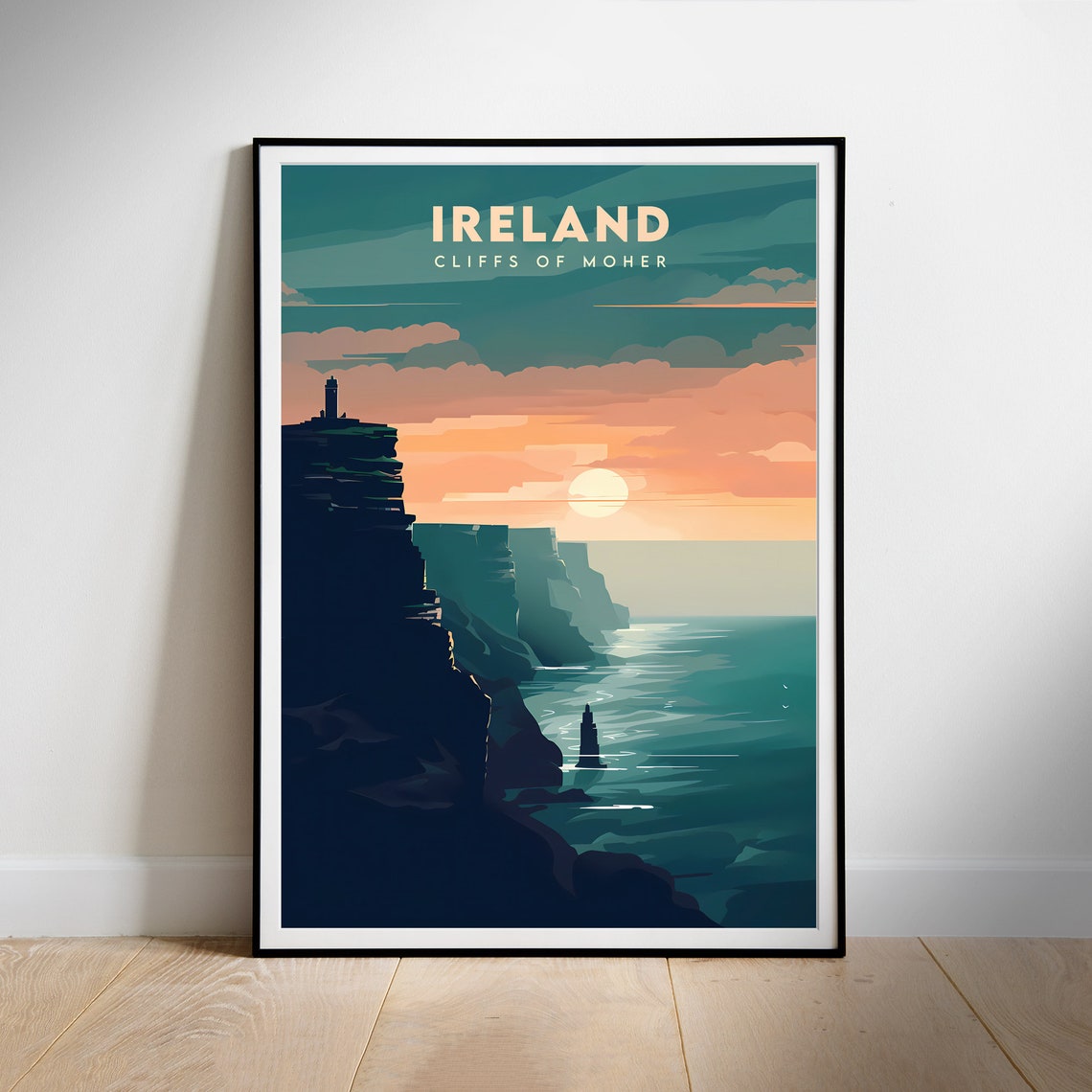 Ireland Cliffs of Moher Dramatic Sunset Seascape Travel Poster
