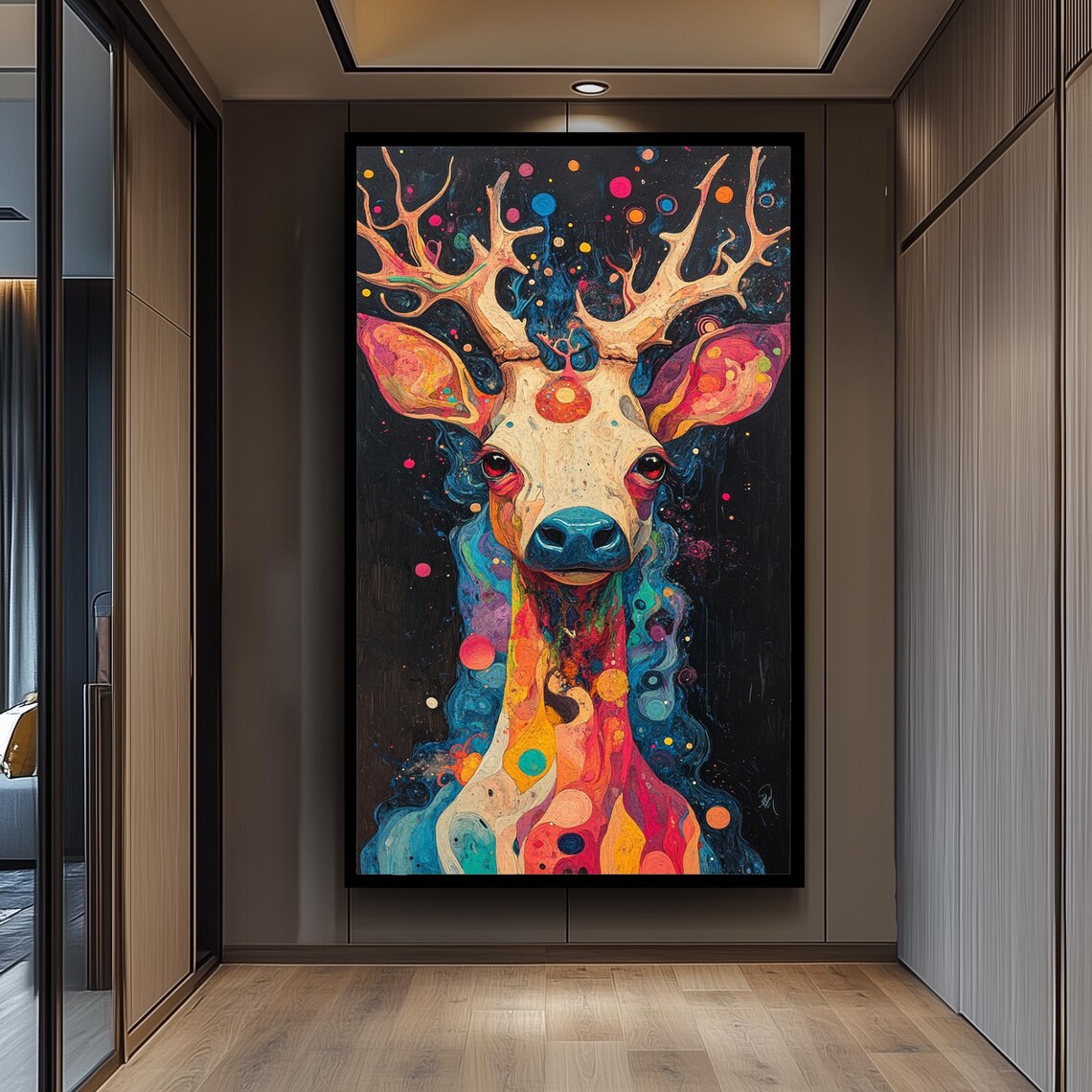 Psychedelic Deer Art Print, Cosmic Fantasy Forest