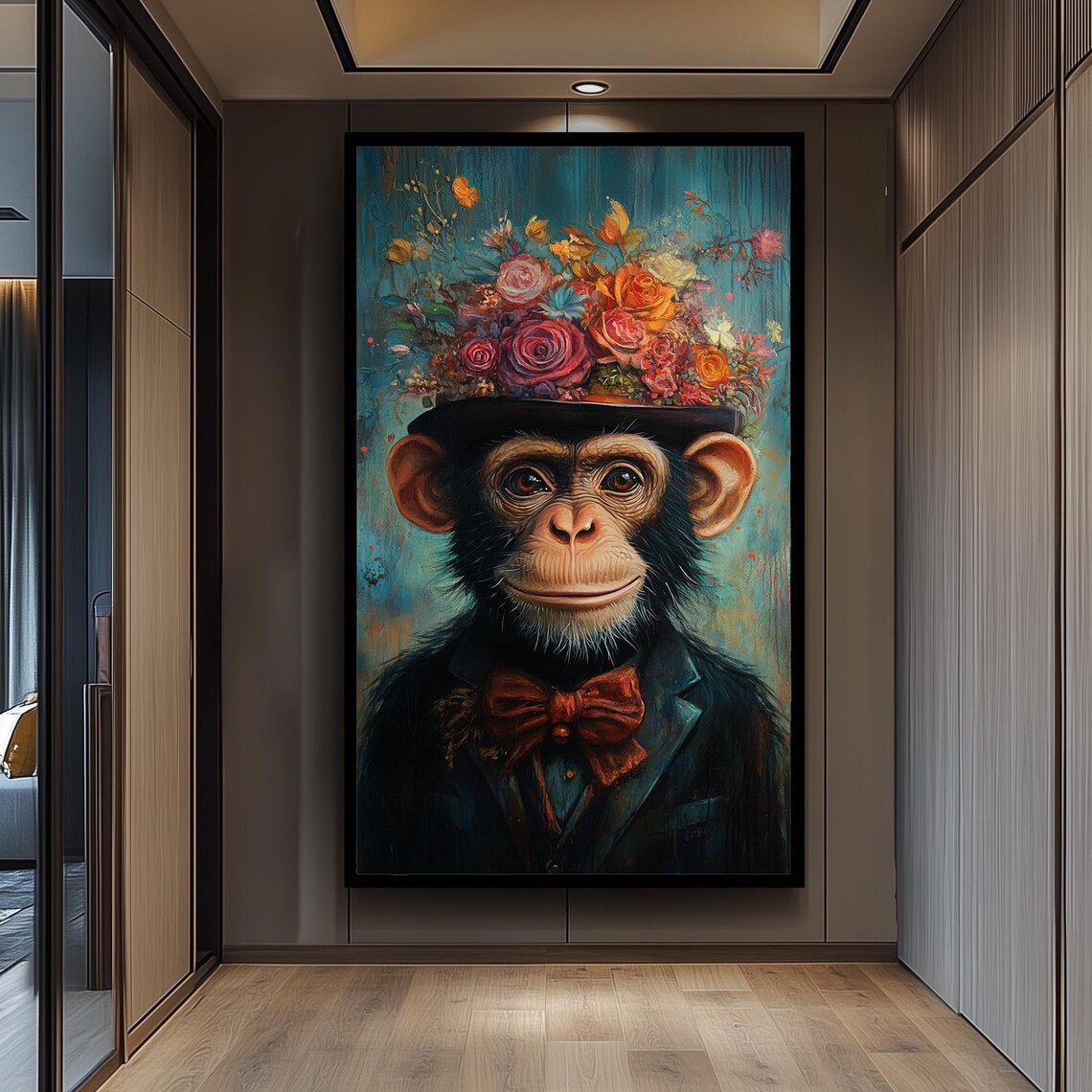 Surreal Monkey Portrait, Whimsical Animal Art Print