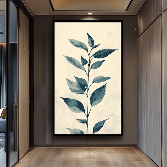 Handdrawn Vintage Greenery Blue Green Leaf Stem Botanical Poster