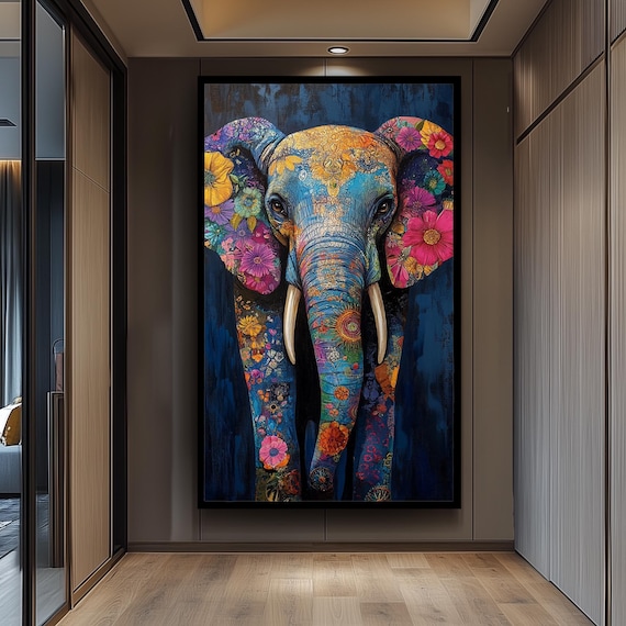 Floral Elephant Portrait Colorful Jungle Flower Art Decor Poster