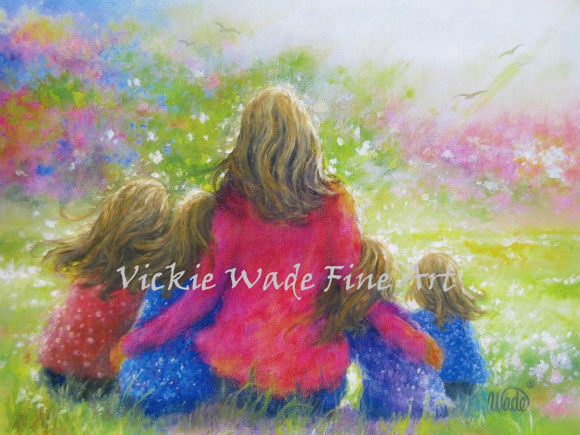 Mother and Four Daughters Resting in a Colorful Flower Garden Poster
