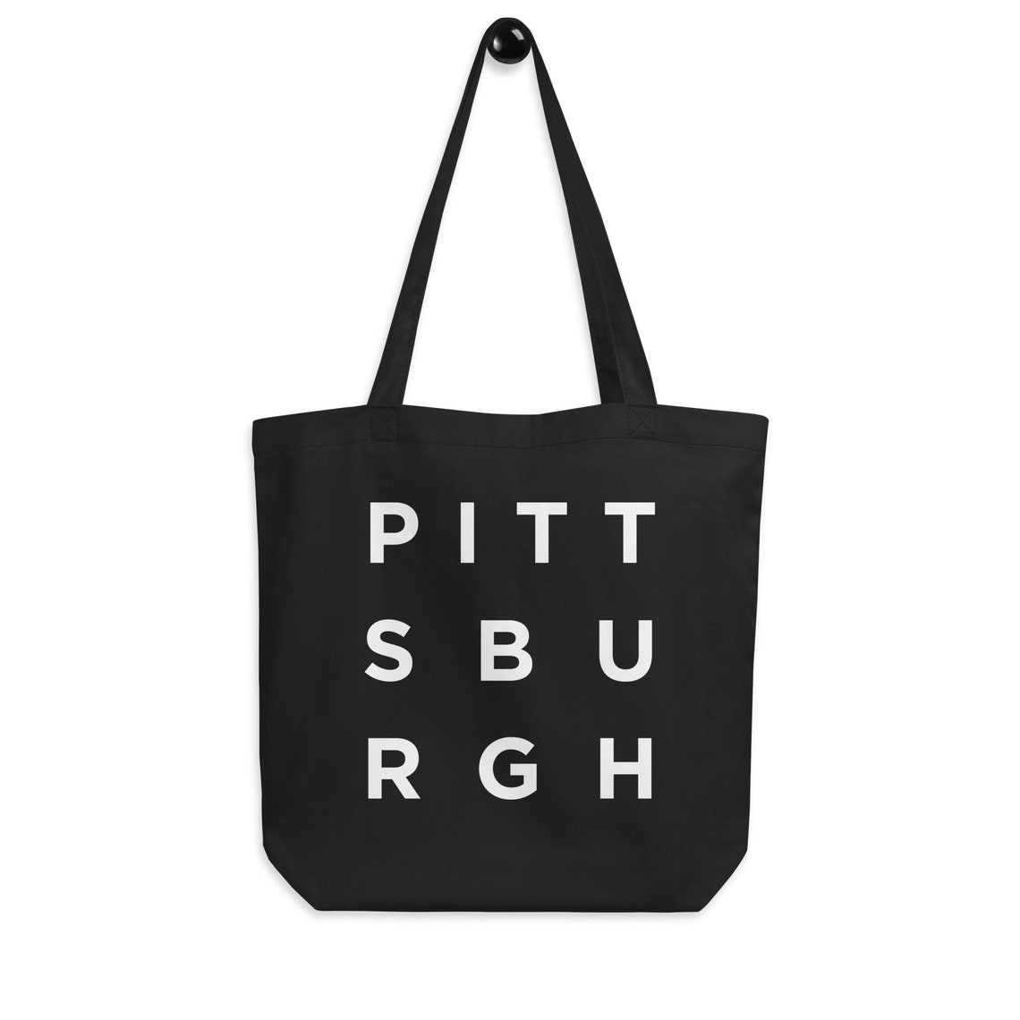 Black Certified Organic Canvas Tote Bag Bold White Letter Print - Image 4