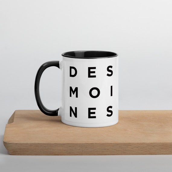 Minimalist Des Moines Mug Black And White Ceramic Coffee Cup Des Moines Gifts Iowa Gifts
