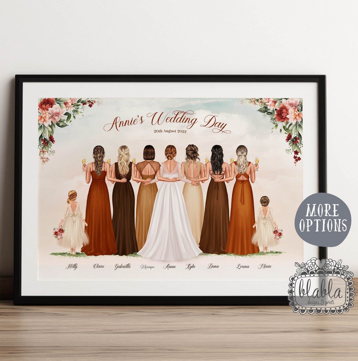 Personalised Autumn Wedding Bridal Party Burnt Orange Portrait Poster