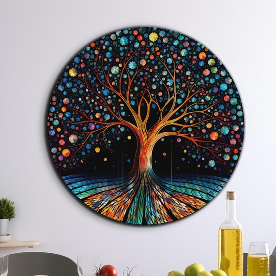 Tree Of Life Wall Art Tempered Glass Wall Decor Glass Printing Glass Large Wall Art Round Wall Decor Gift Tree Of Life Stained Glass