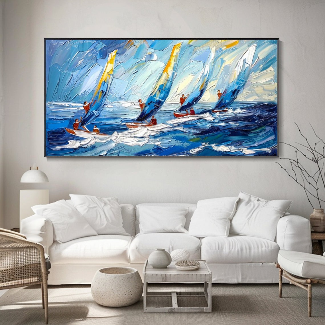 Windsurfers Riding Blue Ocean Waves Colorful Sails Seascape Art Poster - Image 2