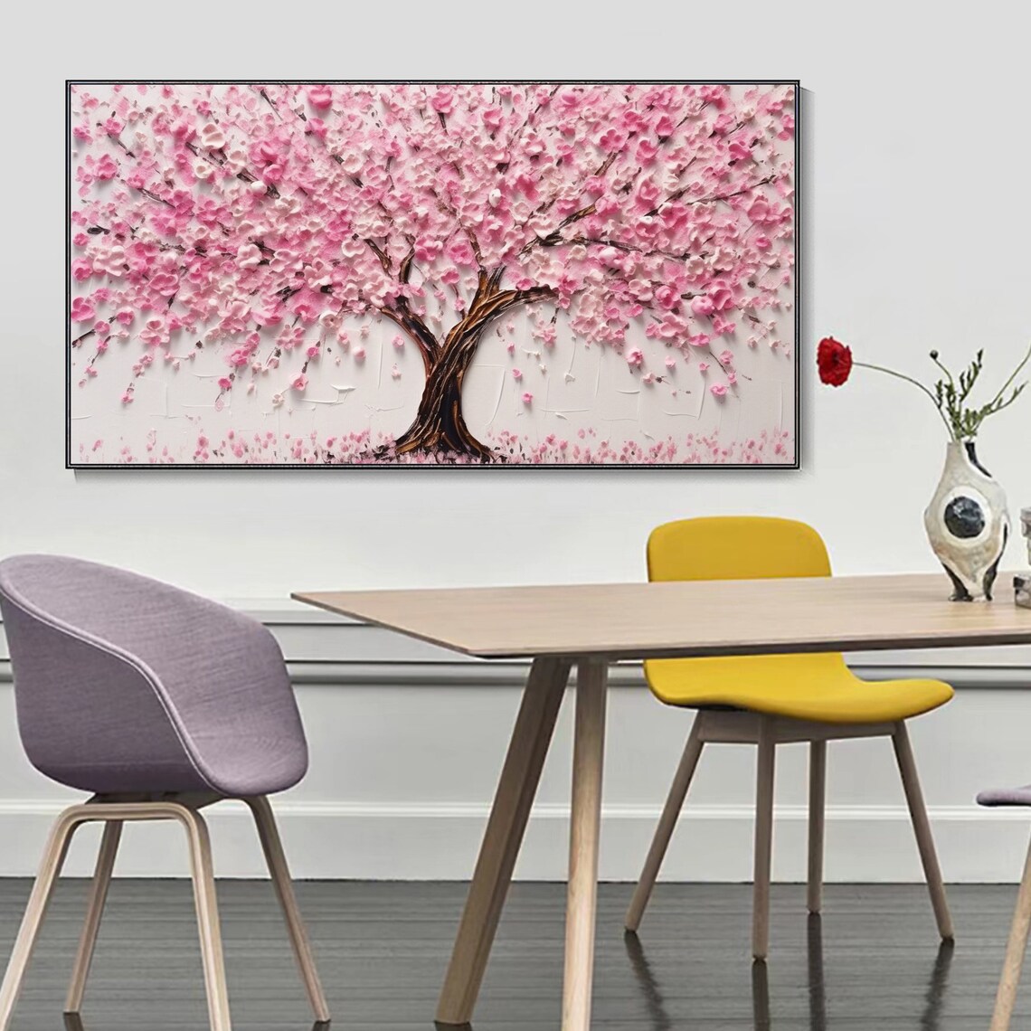 Blossom Trees, Pink Custom Palette Knife Art Print - Image 2