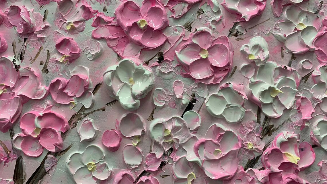 Blossom Trees, Pink Custom Palette Knife Art Print - Image 3