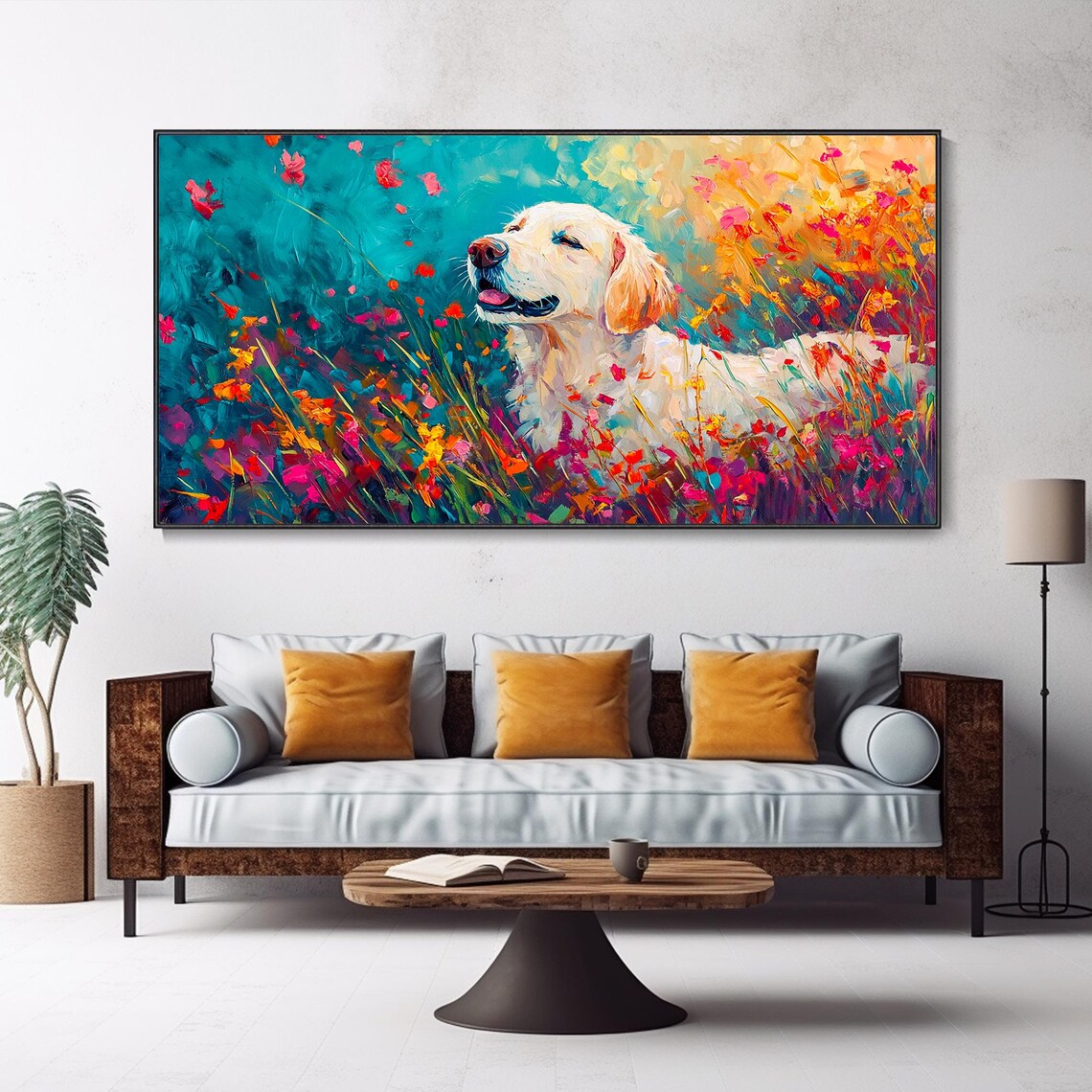 Golden Retriever In Wildflower Field Dog Portrait Art Poster - Image 5