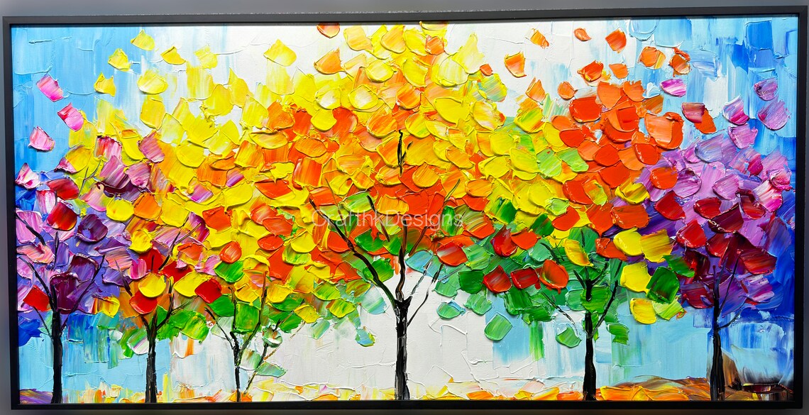 Custom Autumn Forest Falling Leaves Oil Painting Art Print - Image 3