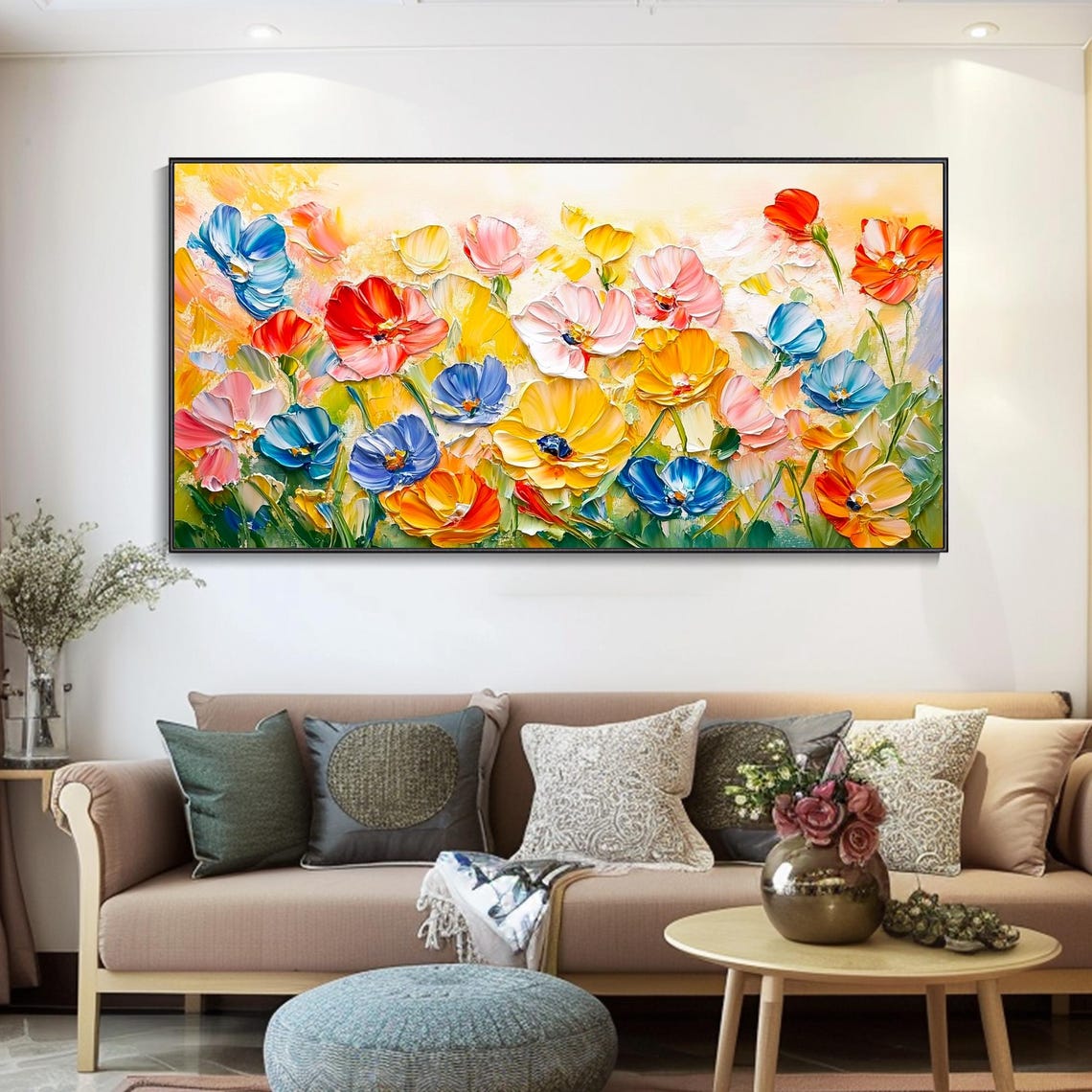 3d Vivid Flower Hand Painted Oil Painting Abstract Colorful Flower Sea Art Creative Decor Painting Living Room Home Wall Art Painting - Image 3