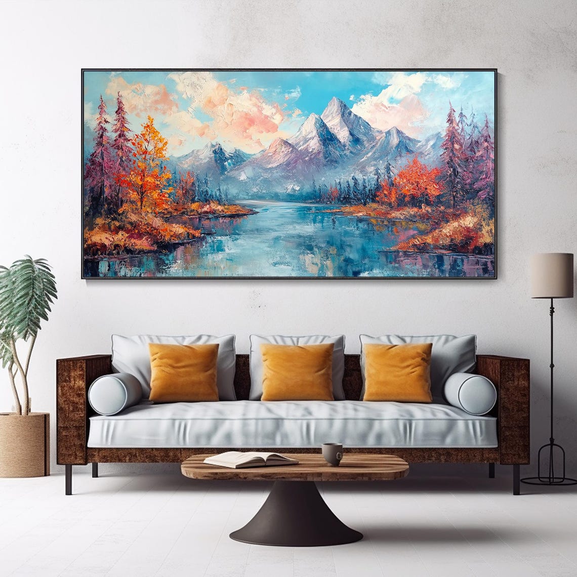 Snowy Mountain Lake With Autumn Trees Scenic Landscape Art Poster - Image 5