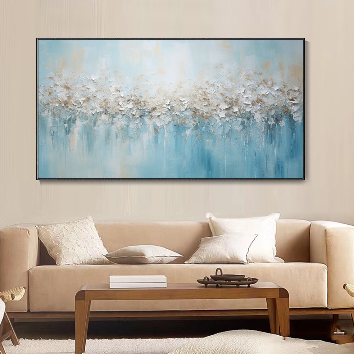 Soft Blue Ocean Wave White Foam Serene Abstract Seascape Wall Art - Image 2