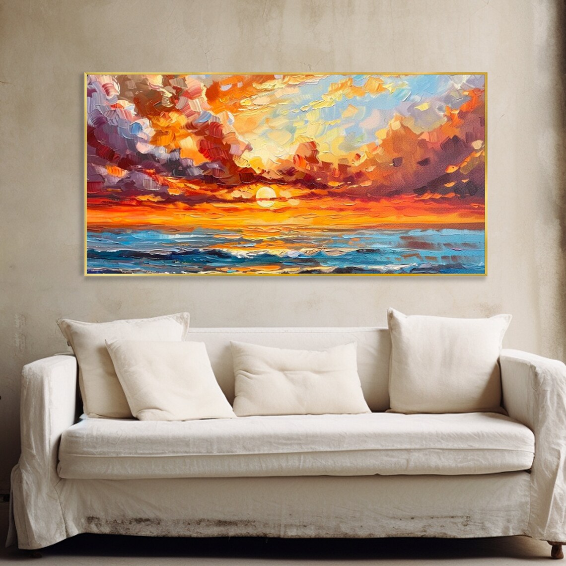 Oil Painting Seaside Sunset Seascape Art Print - Image 2