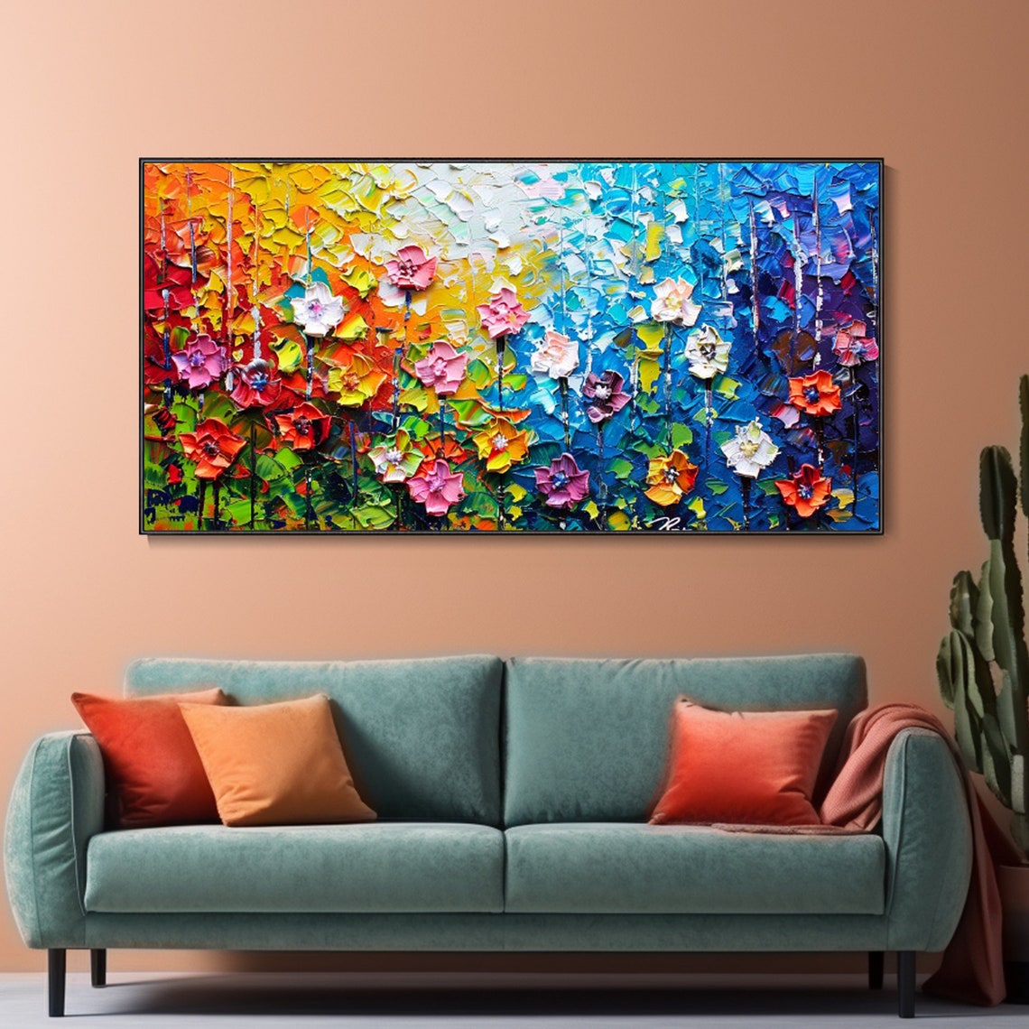 Rainbow Wildflower Garden Blooming Colorful Abstract Floral Art Print - Image 3