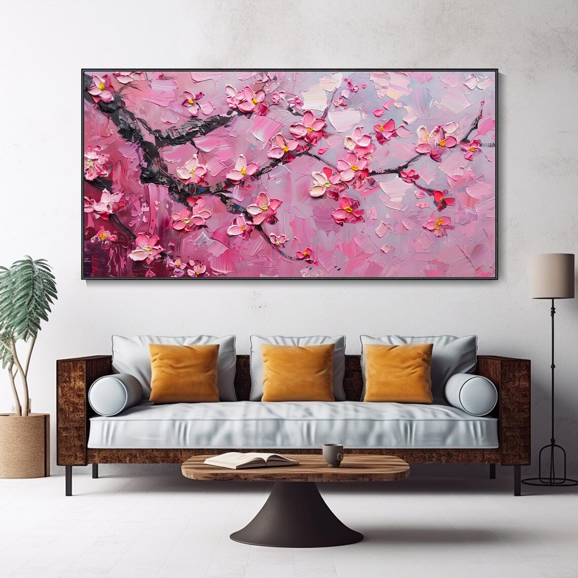Cherry Blossom Landscape Oil Painting Art Print - Image 4