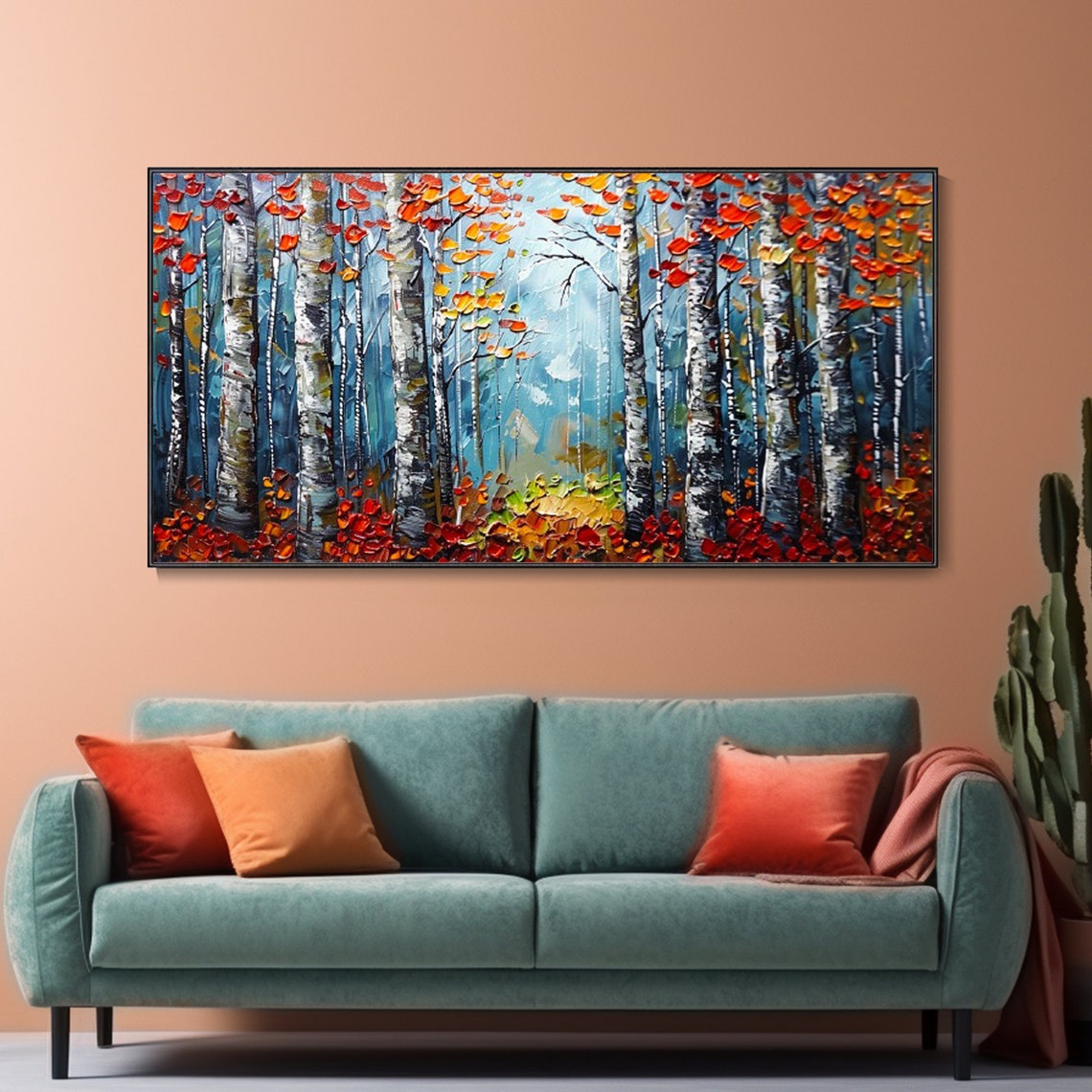 Autumn Birch Forest With Red Orange Leaves Fall Landscape Art Poster - Image 2