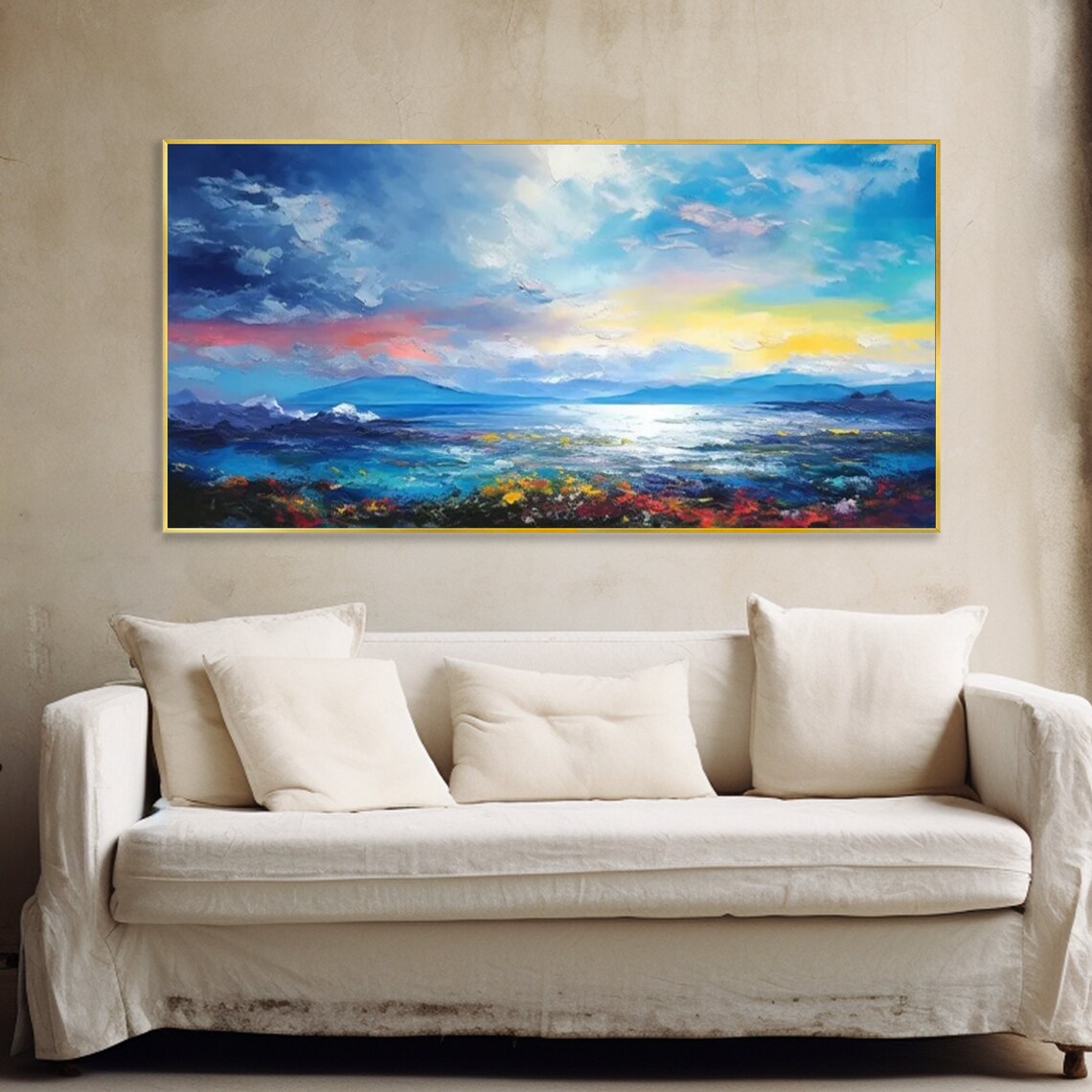 Coastal Sunrise Dramatic Cloudy Sky Mountains Ocean Landscape Art Poster - Image 3