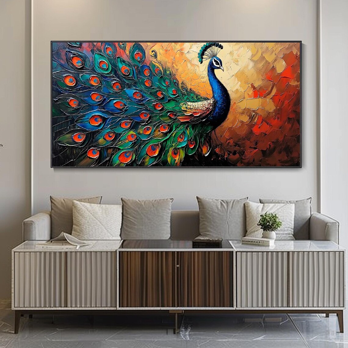 Peacock With Fanned Tail Colorful Textured Animal Art Poster - Image 4